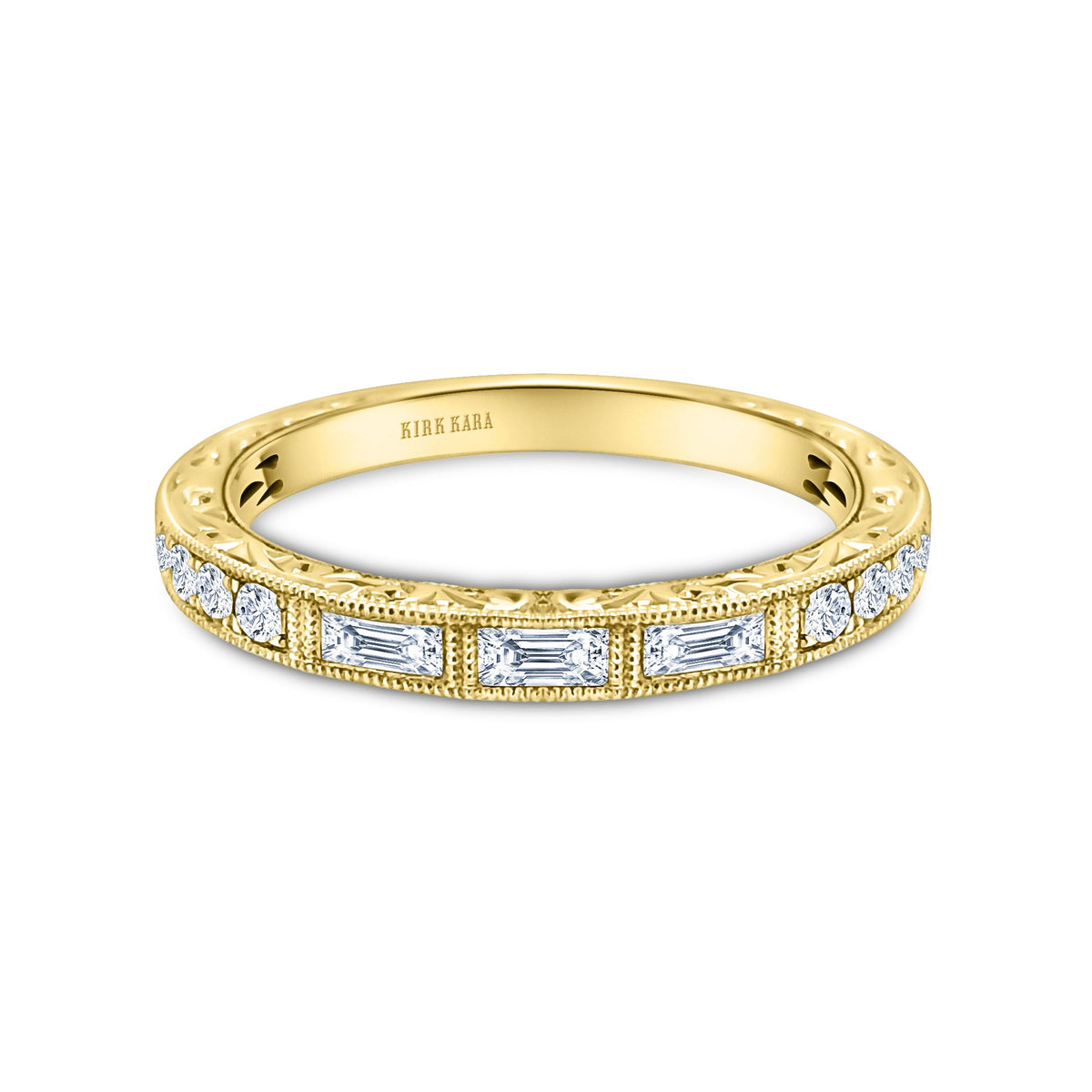 Baguette Engraved Diamond Wedding Band
