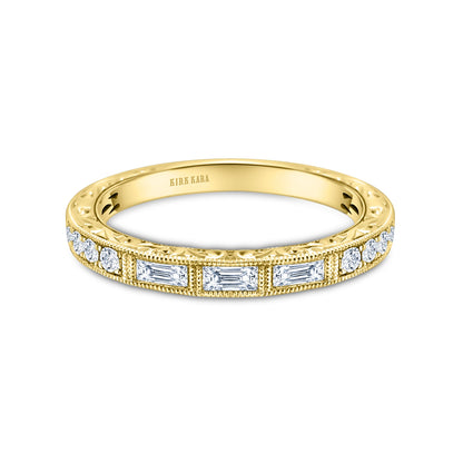 Baguette Engraved Diamond Wedding Band