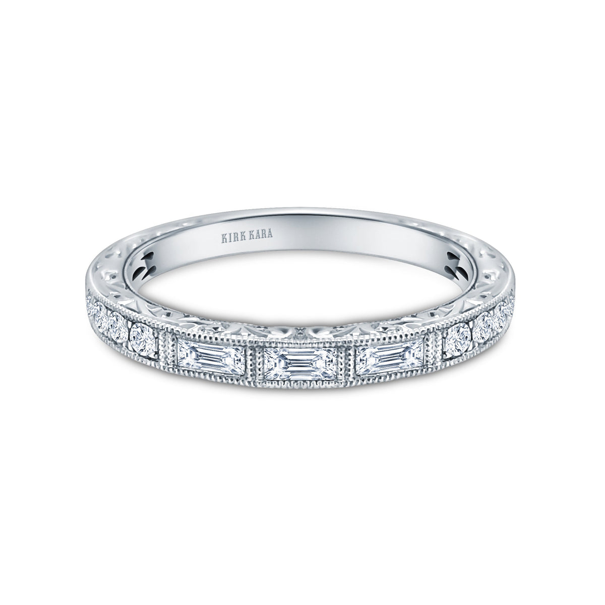Baguette Engraved Diamond Wedding Band