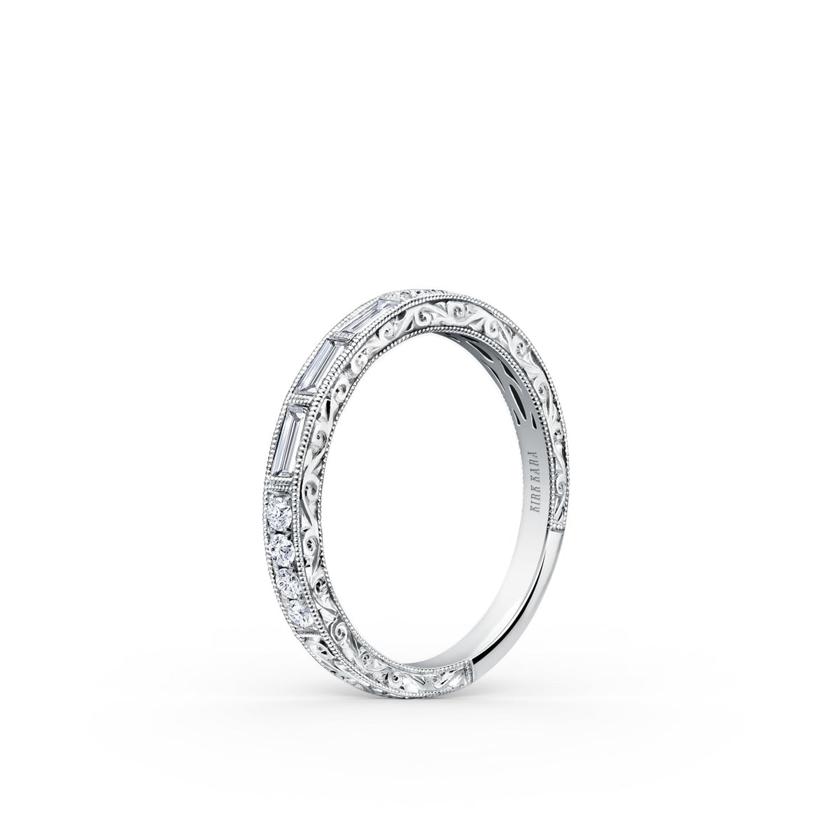 Baguette Engraved Diamond Wedding Band
