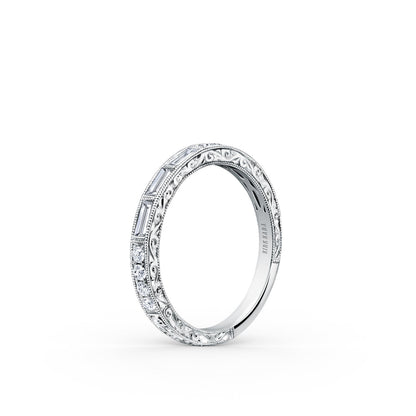 Baguette Engraved Diamond Wedding Band