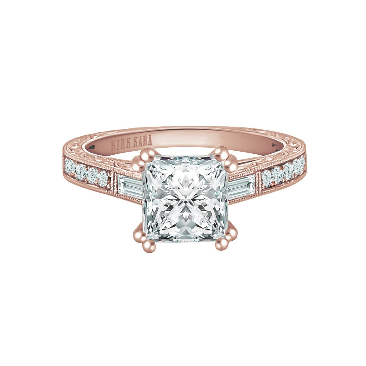 Baguette Engraved Diamond Engagement Ring