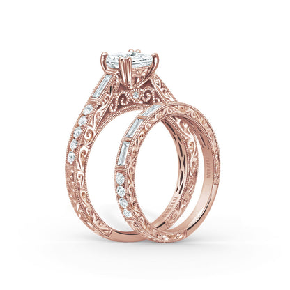Baguette Engraved Diamond Wedding Band