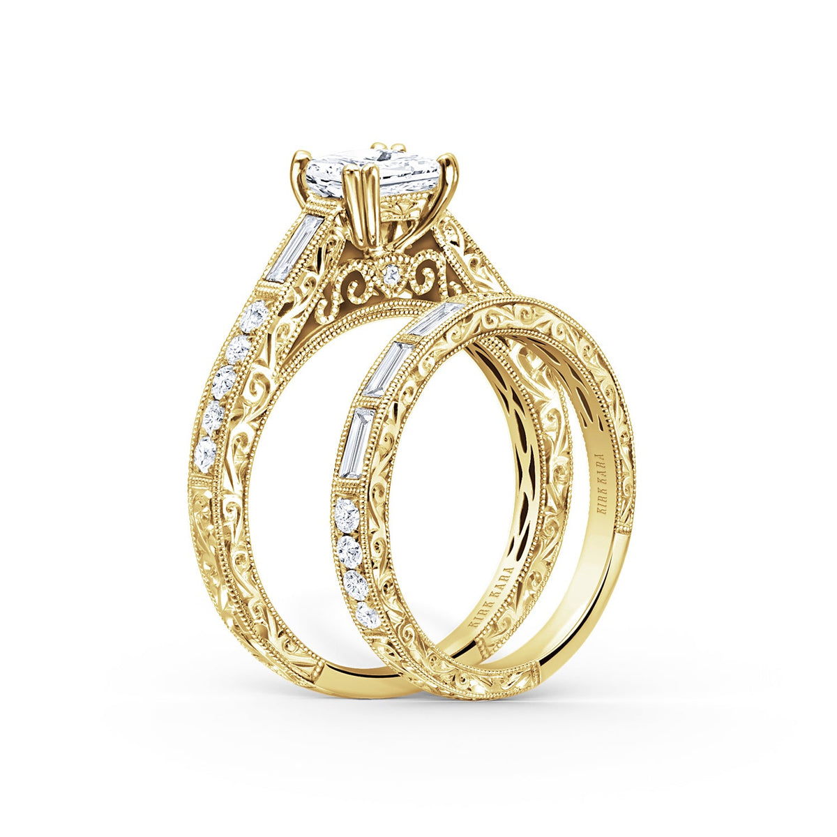 Baguette Engraved Diamond Wedding Band