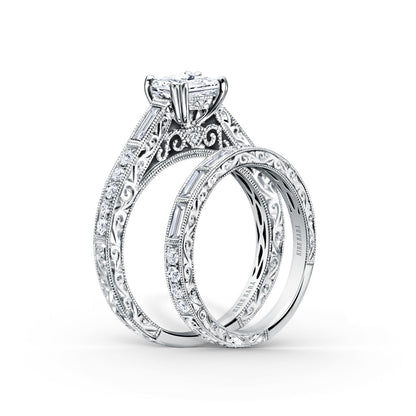 Baguette Engraved Diamond Wedding Band