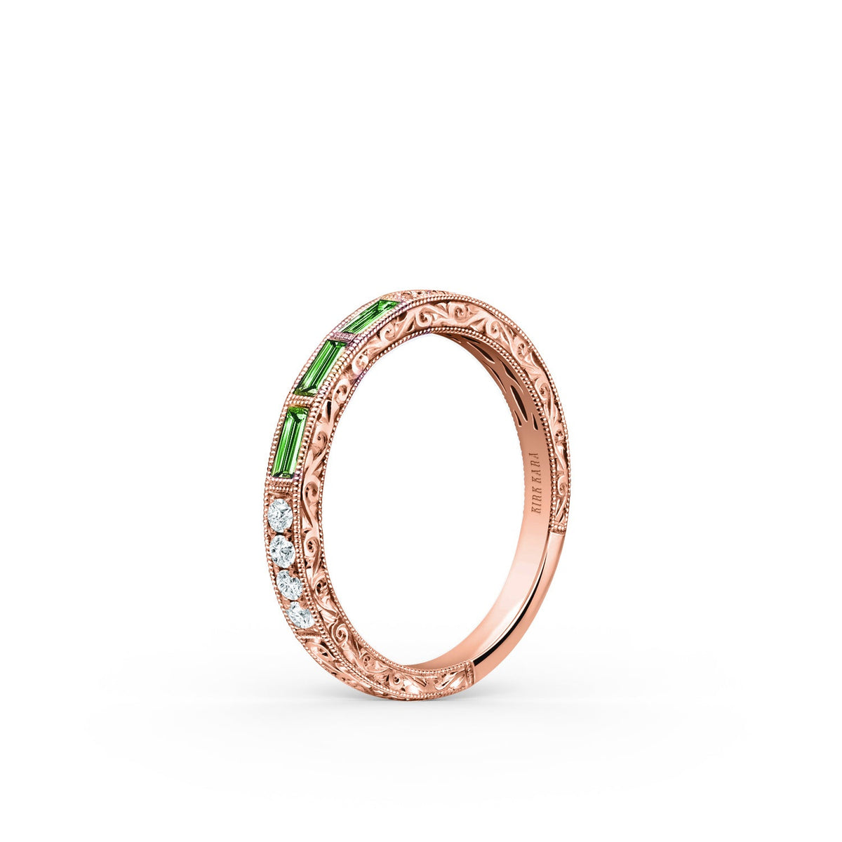 Baguette Engraved Tsavorite Diamond Wedding Band