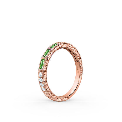Baguette Engraved Tsavorite Diamond Wedding Band