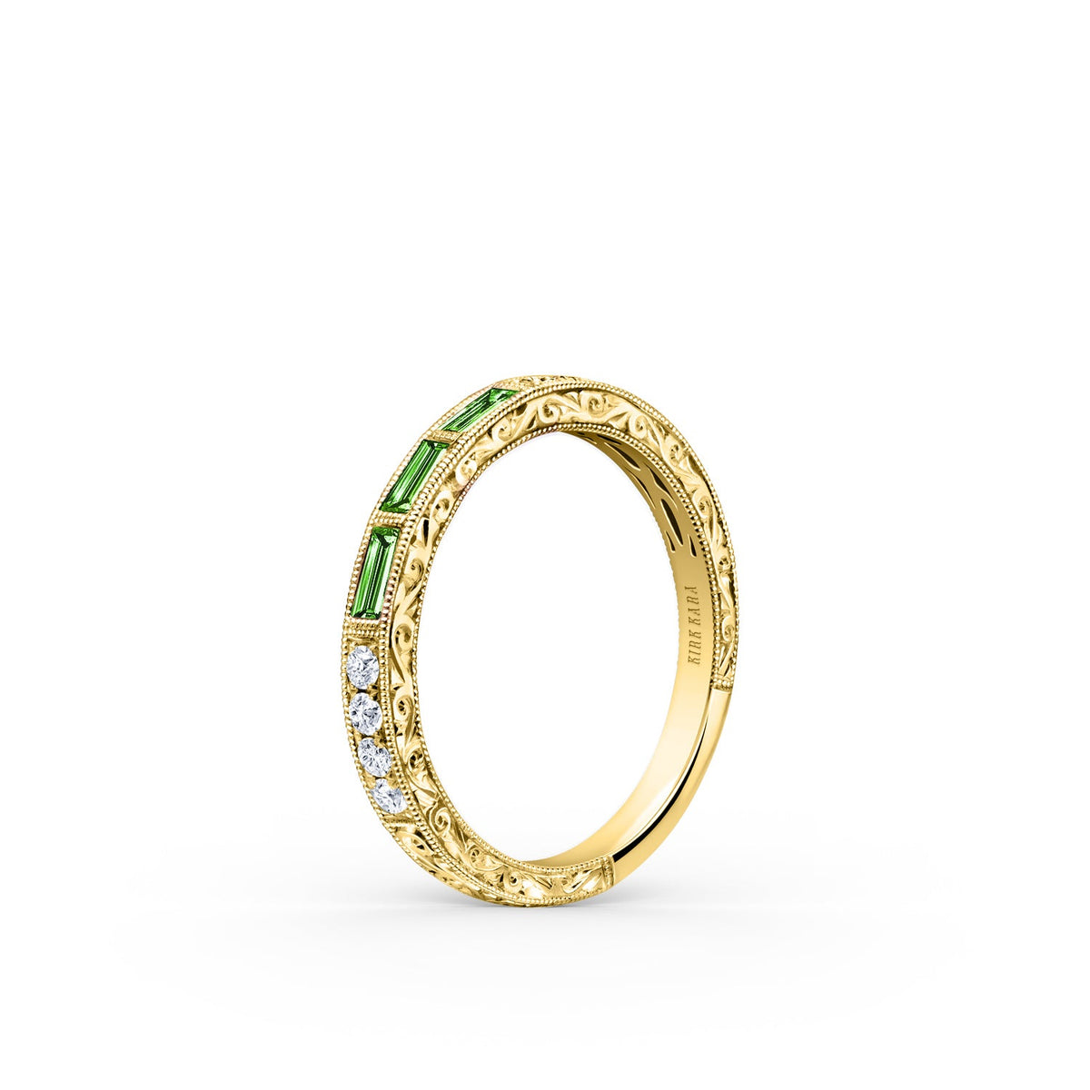 Baguette Engraved Tsavorite Diamond Wedding Band