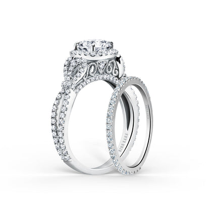 Delicate Bows Halo Diamond Engagement Ring