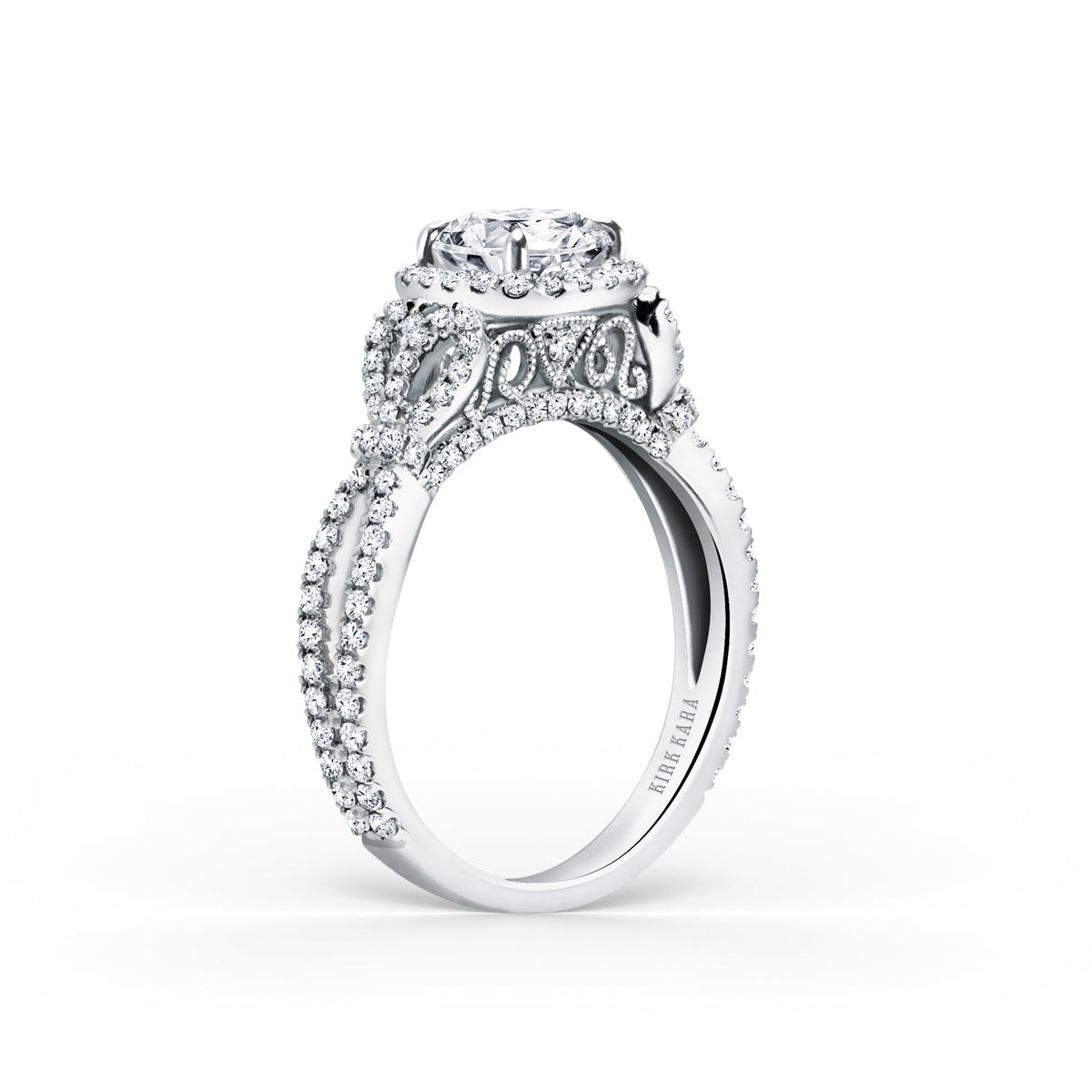Delicate Bows Halo Diamond Engagement Ring