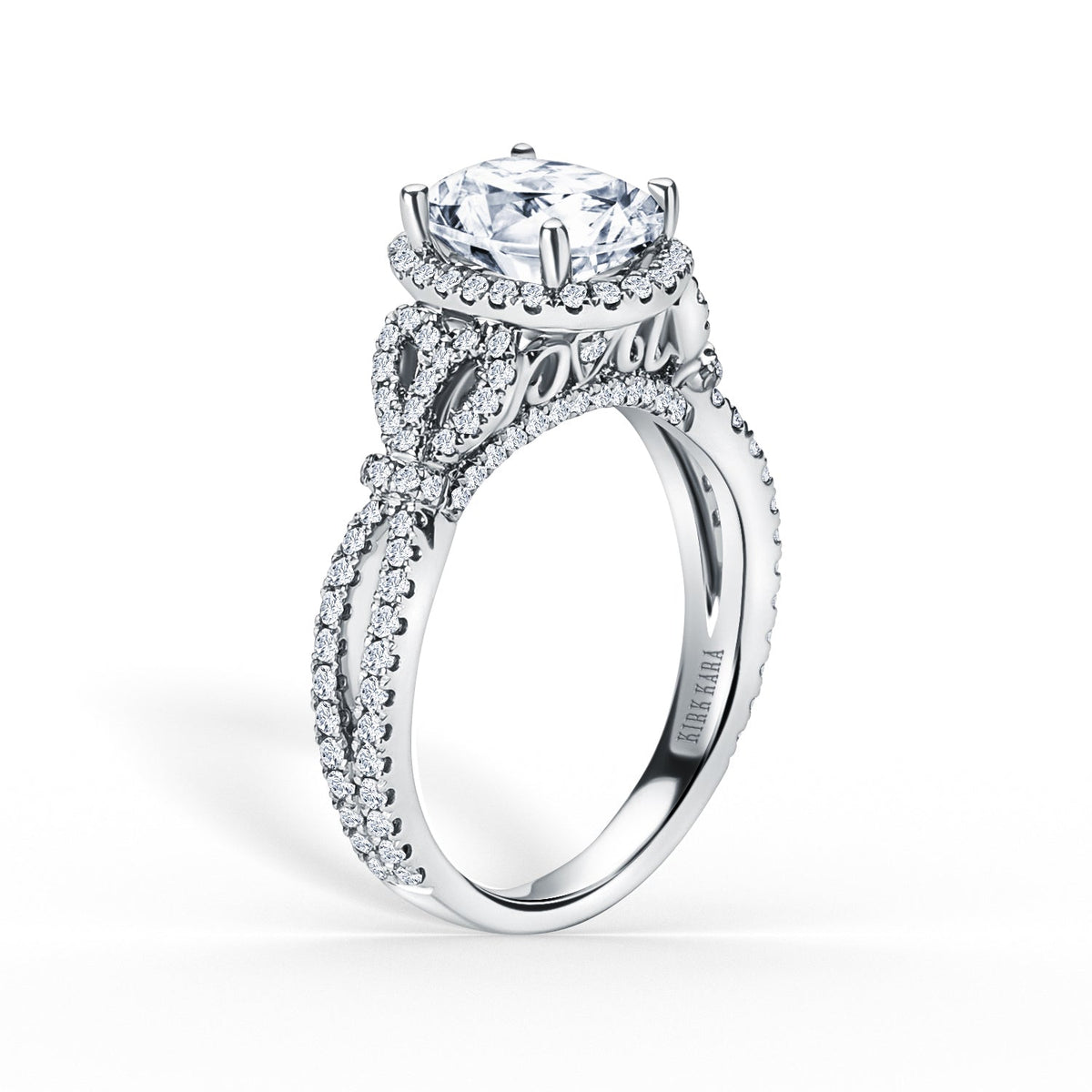 Delicate Bows Halo Diamond Engagement Ring