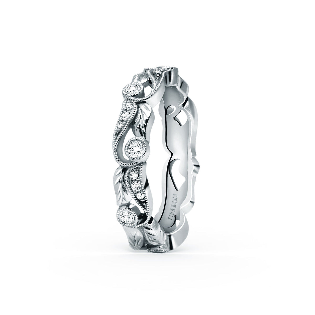 Diamond Floral Engraved Leaf Wedding Band