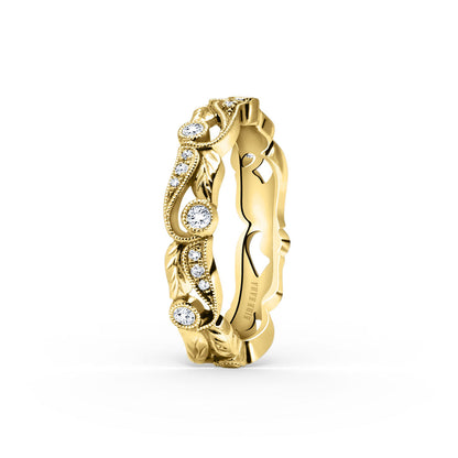Diamond Floral Engraved Leaf Wedding Band