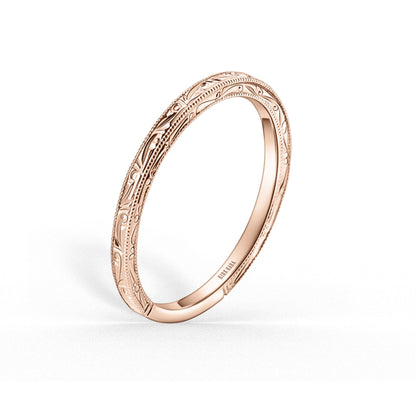 Thin Scroll Engraved Milgrain Wedding Band
