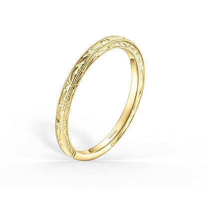 Thin Scroll Engraved Milgrain Wedding Band