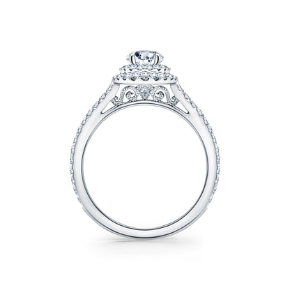 Classic Delicate Prong Set Double Halo Diamond Engagement Ring