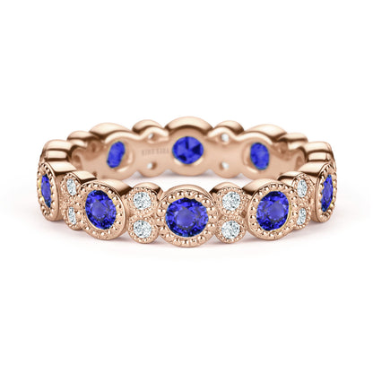 Round Diamond Milgrain Sapphire and DIamond Eternity Wedding Band
