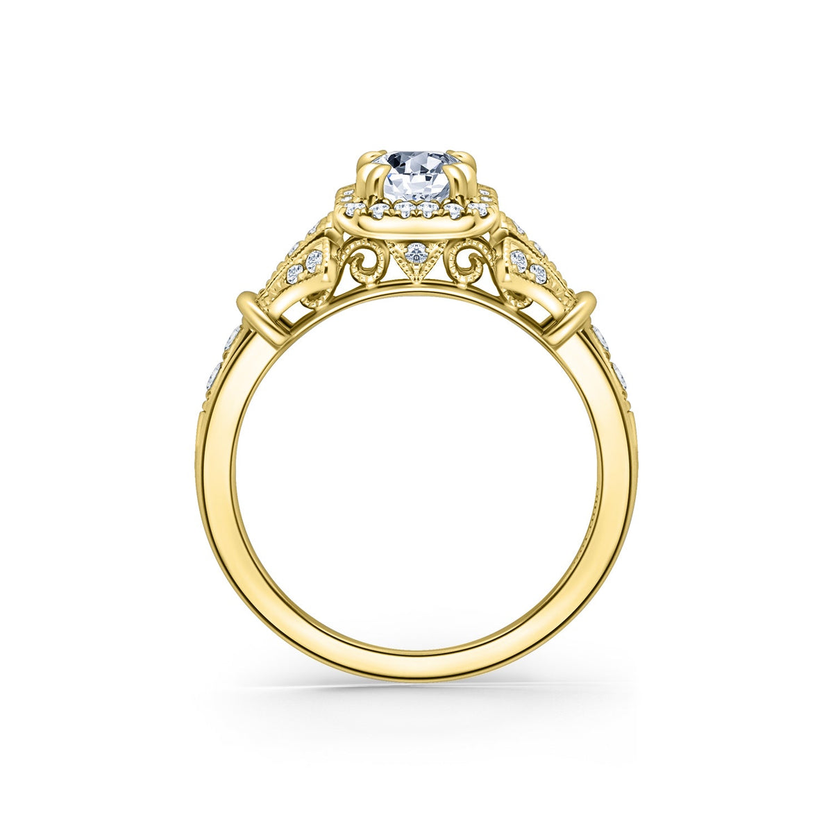 Three Leaf Halo Diamond Engagement Ring