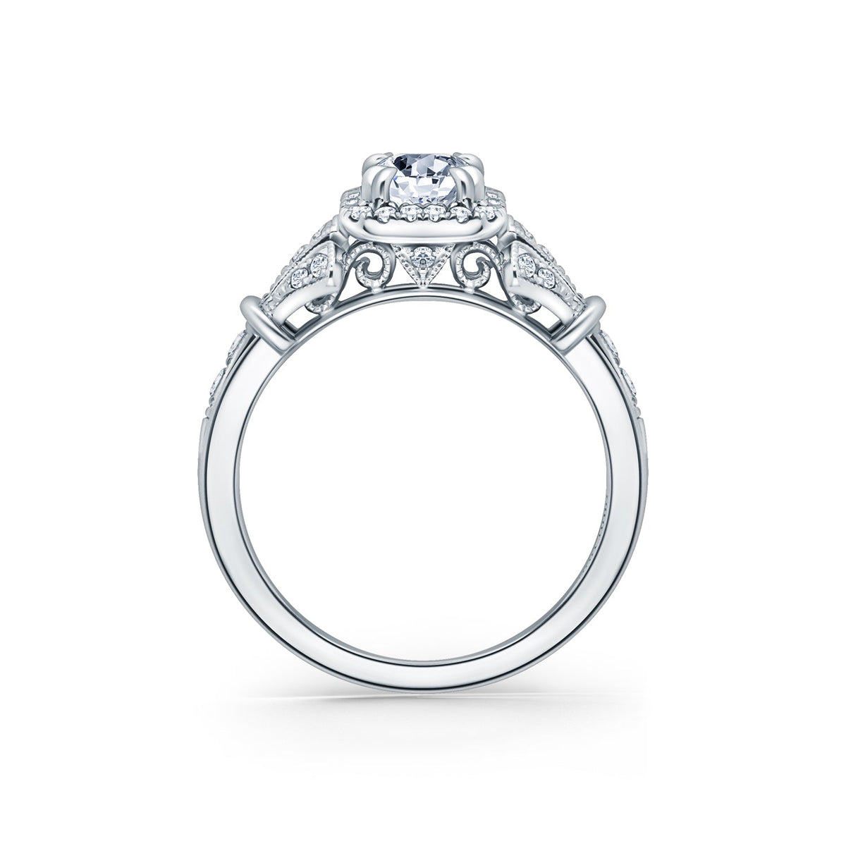 Three Leaf Halo Diamond Engagement Ring