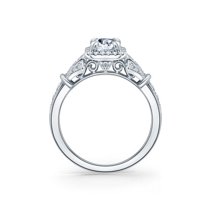Three Leaf Halo Diamond Engagement Ring