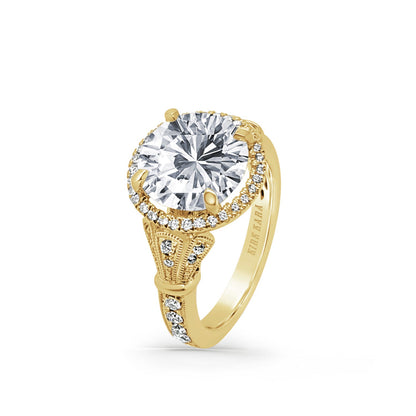 Elegant Three Leaf Halo Diamond Engagement Ring