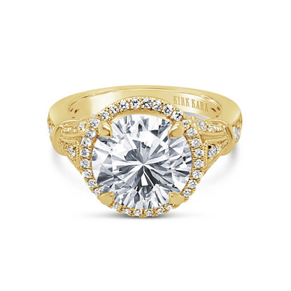 Elegant Three Leaf Halo Diamond Engagement Ring