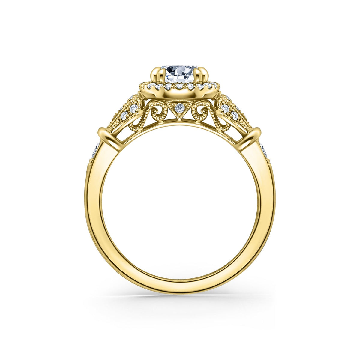Three Leaf Halo Diamond Engagement Ring