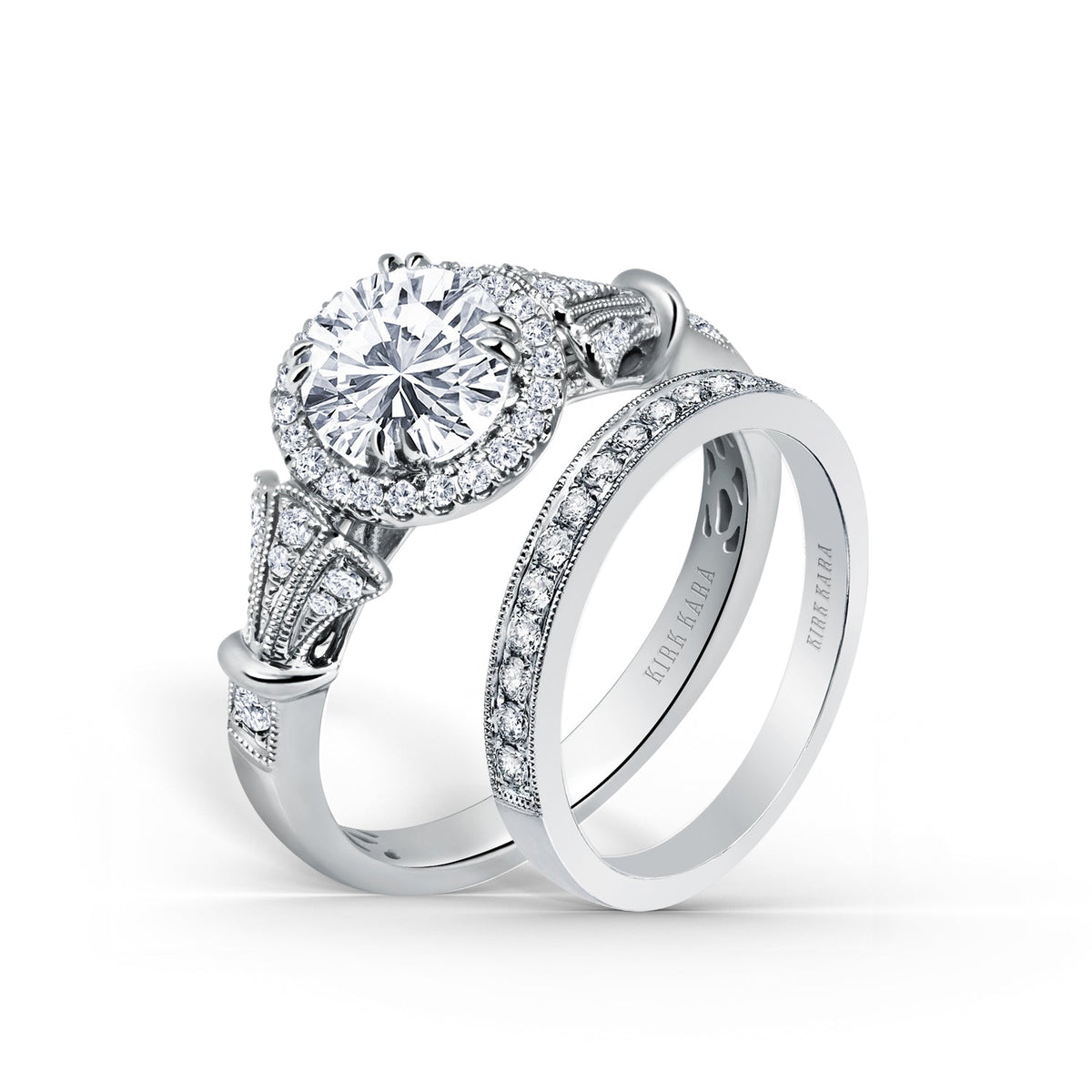Three Leaf Halo Diamond Engagement Ring