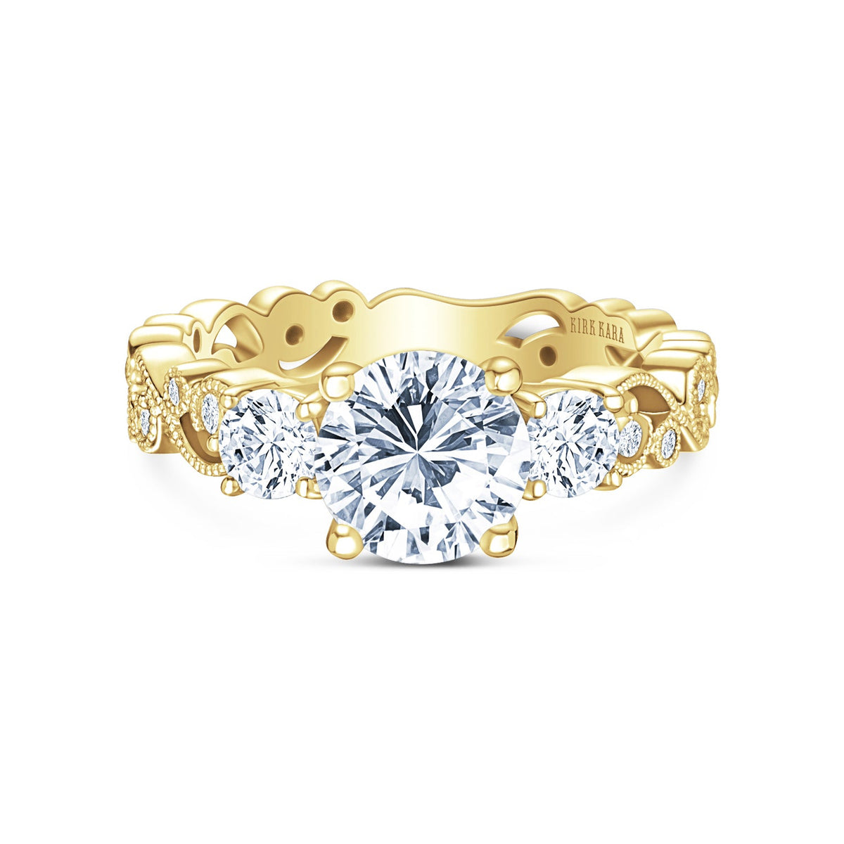 Lace Milgrain Three Stone Solitaire Diamond Engagement Ring