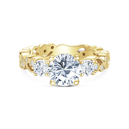 Lace Milgrain Three Stone Solitaire Diamond Engagement Ring