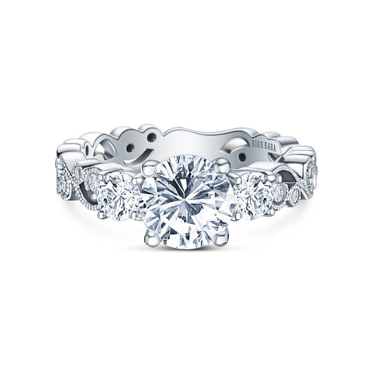 Lace Milgrain Three Stone Solitaire Diamond Engagement Ring