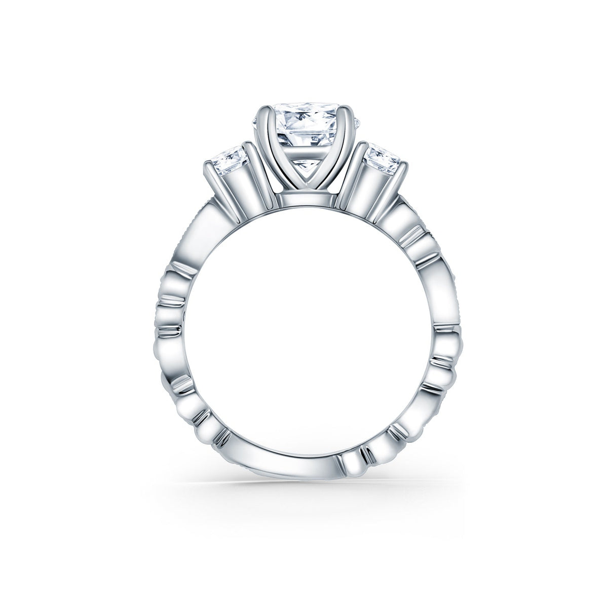 Lace Milgrain Three Stone Solitaire Diamond Engagement Ring