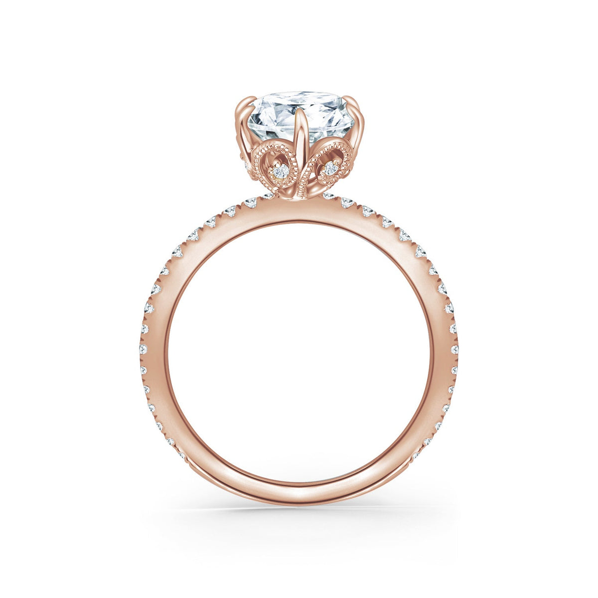 Milgrain Swirl 6 Prong Basket Solitaire Diamond Engagement Ring