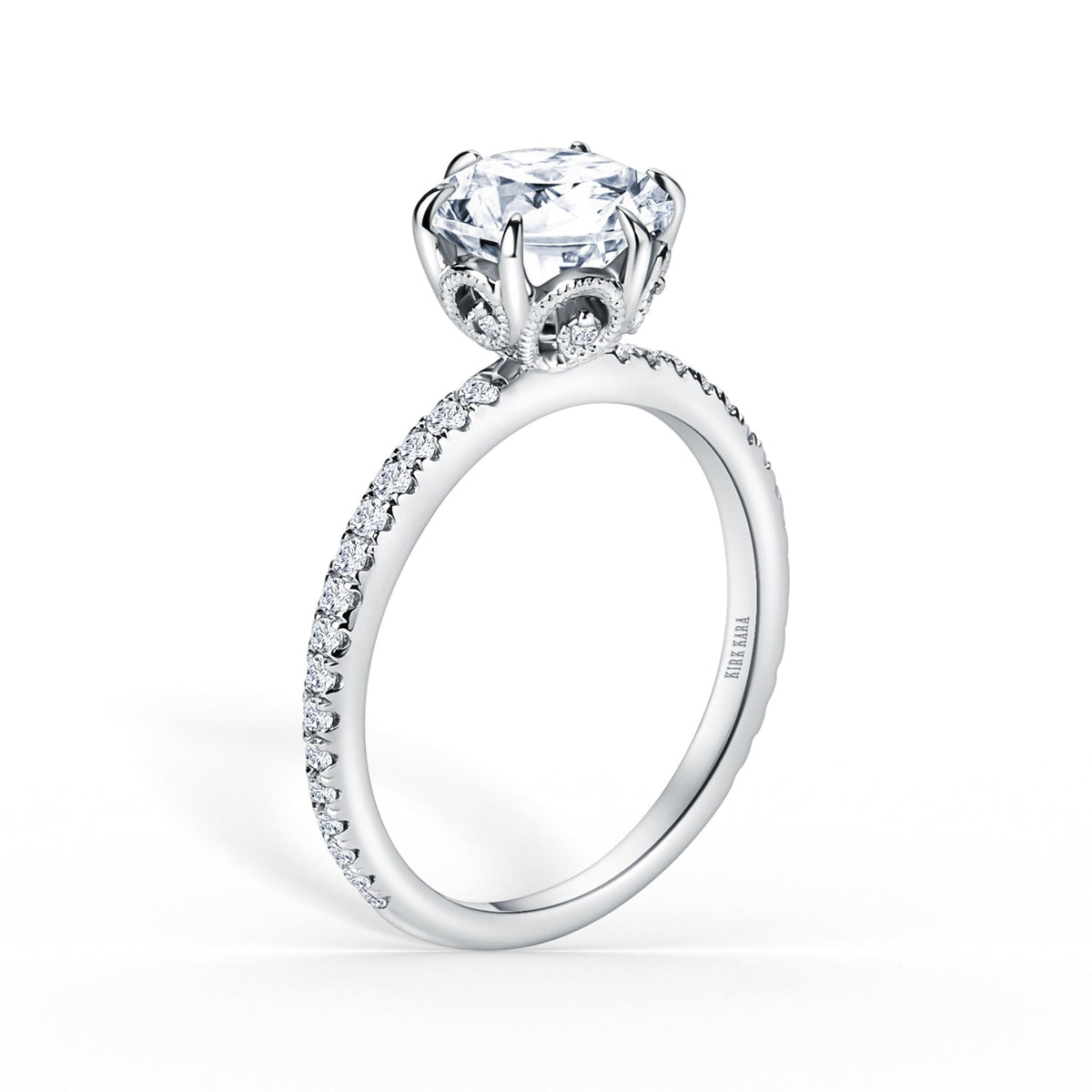 Milgrain Swirl 6 Prong Basket Solitaire Diamond Engagement Ring