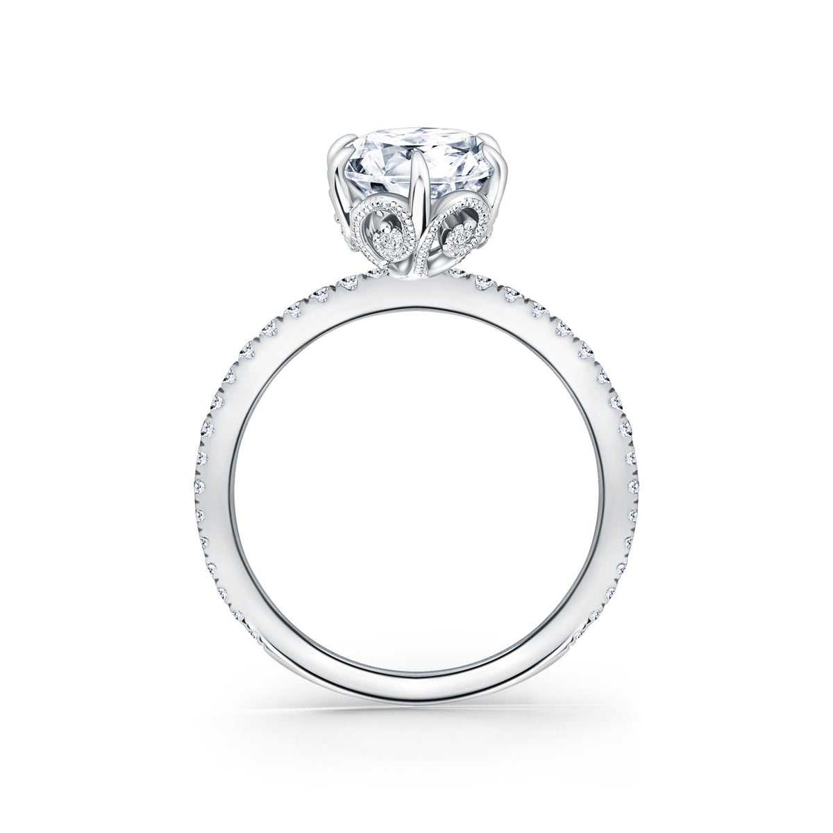 Milgrain Swirl 6 Prong Basket Solitaire Diamond Engagement Ring