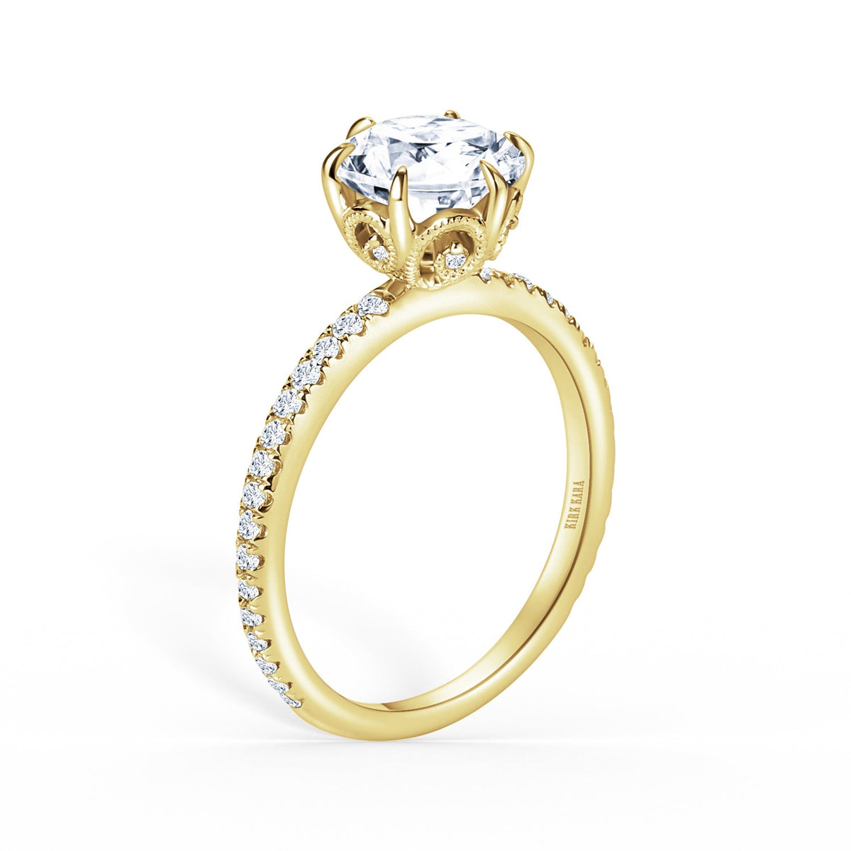 Milgrain Swirl 6 Prong Basket Solitaire Diamond Engagement Ring