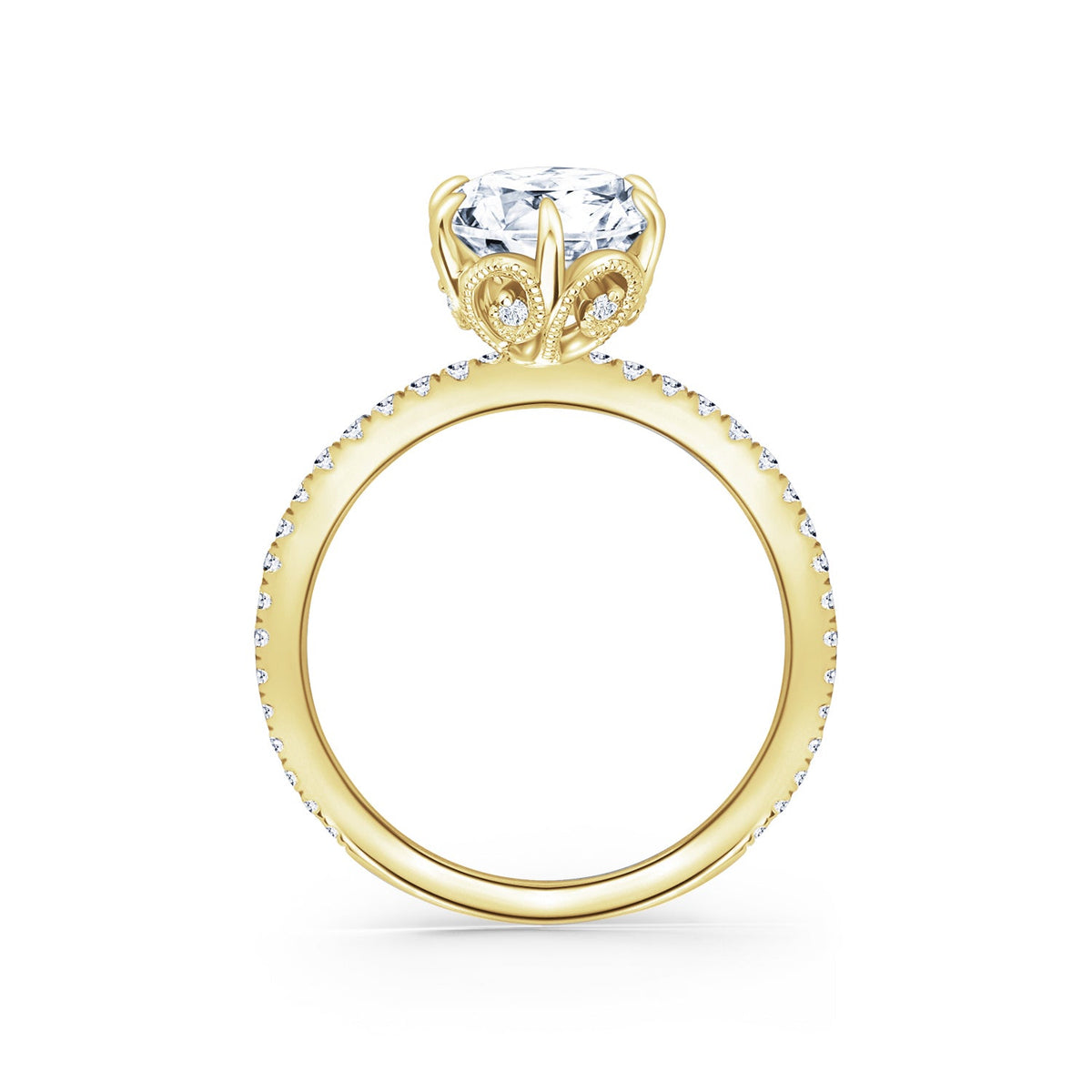 Milgrain Swirl 6 Prong Basket Solitaire Diamond Engagement Ring