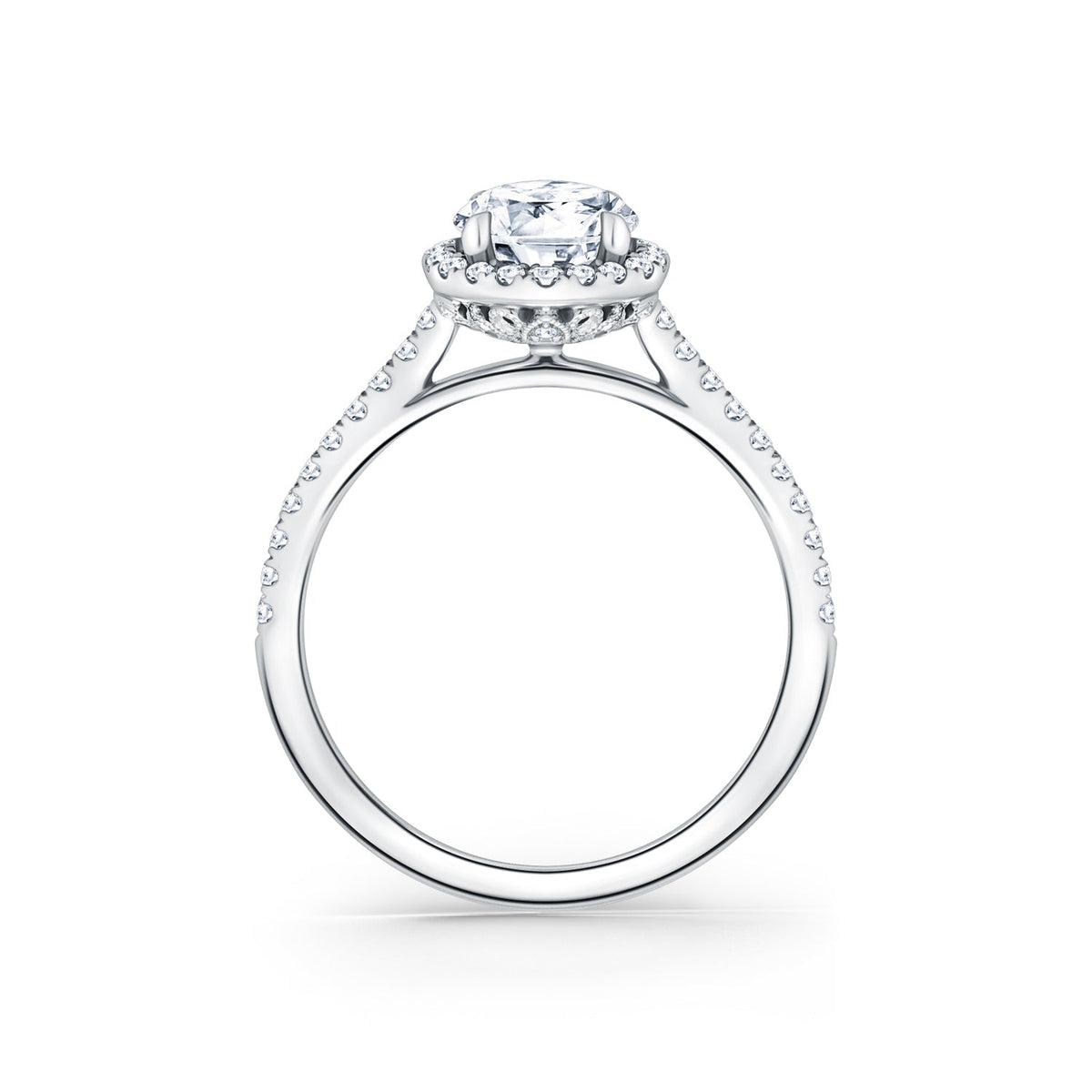 Classic Halo Diamond Shank Engagement Ring