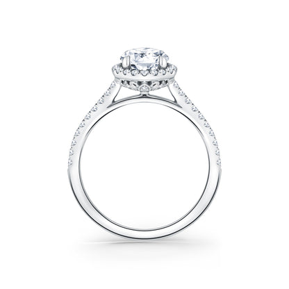 Classic Halo Diamond Shank Engagement Ring