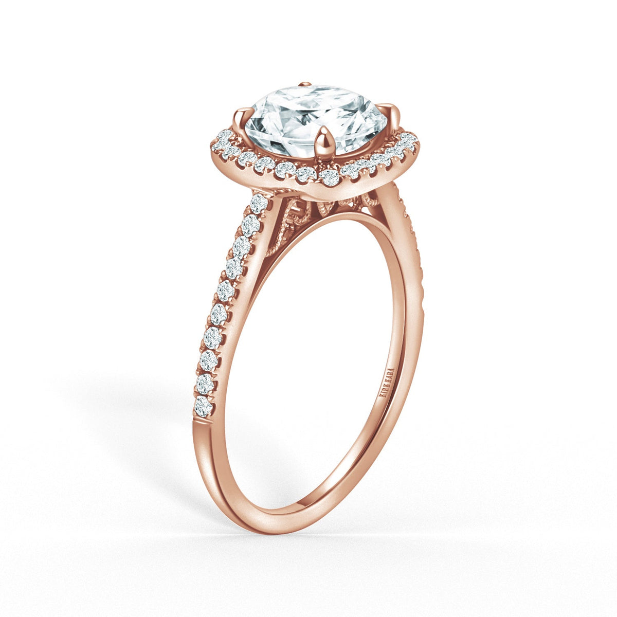 Classic Prong Set Halo Diamond Shank Engagement Ring
