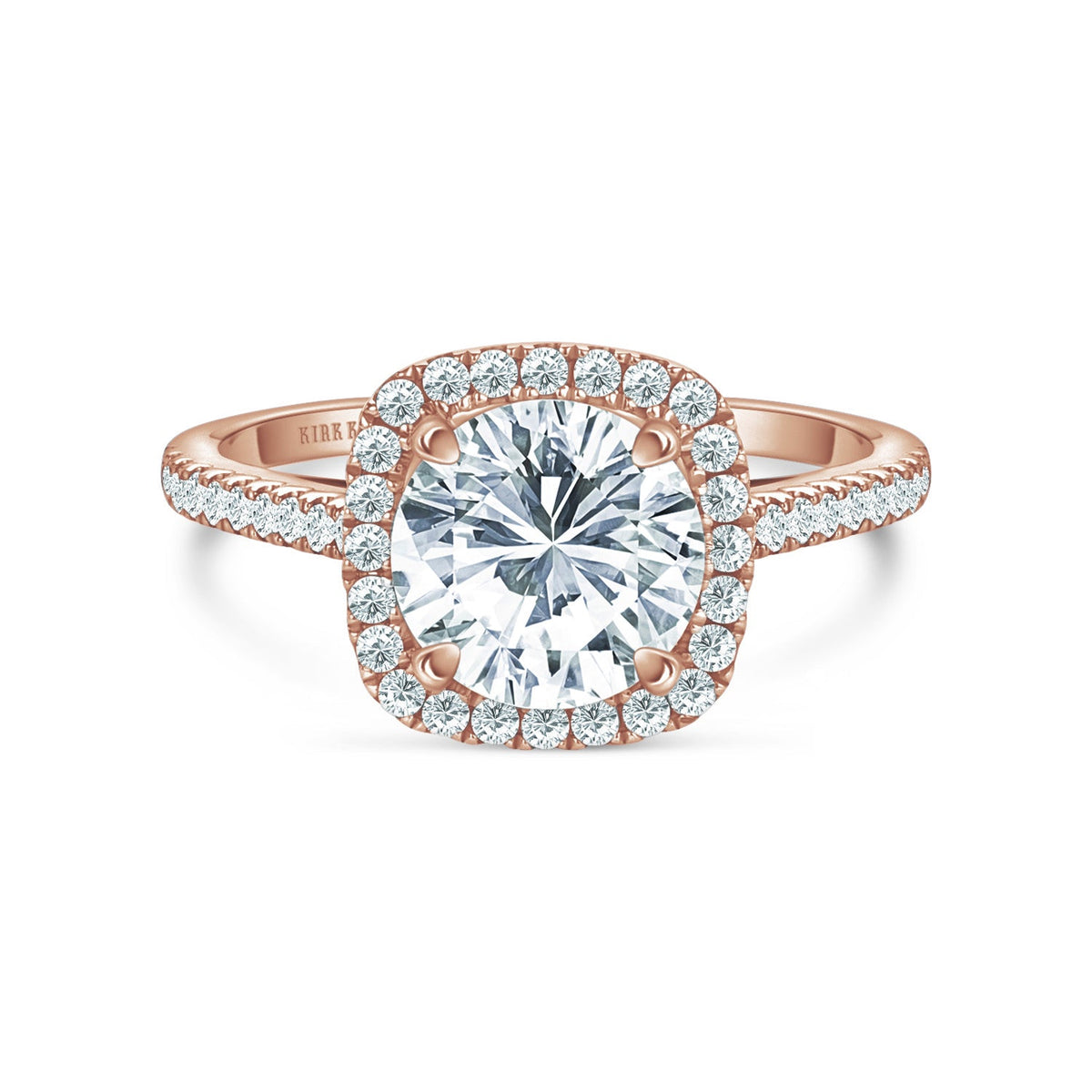 Classic Prong Set Halo Diamond Shank Engagement Ring