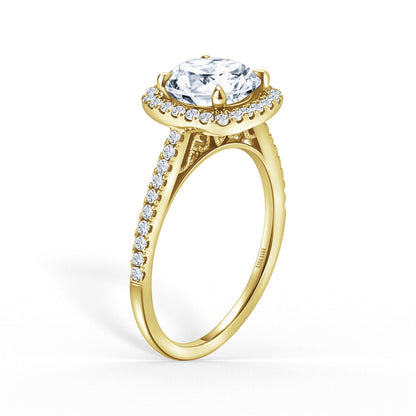 Classic Prong Set Halo Diamond Shank Engagement Ring