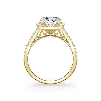 Classic Prong Set Halo Diamond Shank Engagement Ring