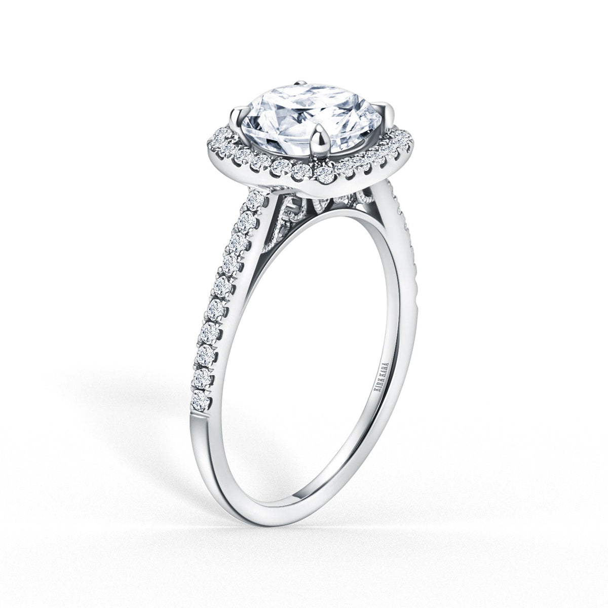 Classic Prong Set Halo Diamond Shank Engagement Ring
