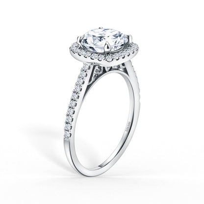 Classic Prong Set Halo Diamond Shank Engagement Ring