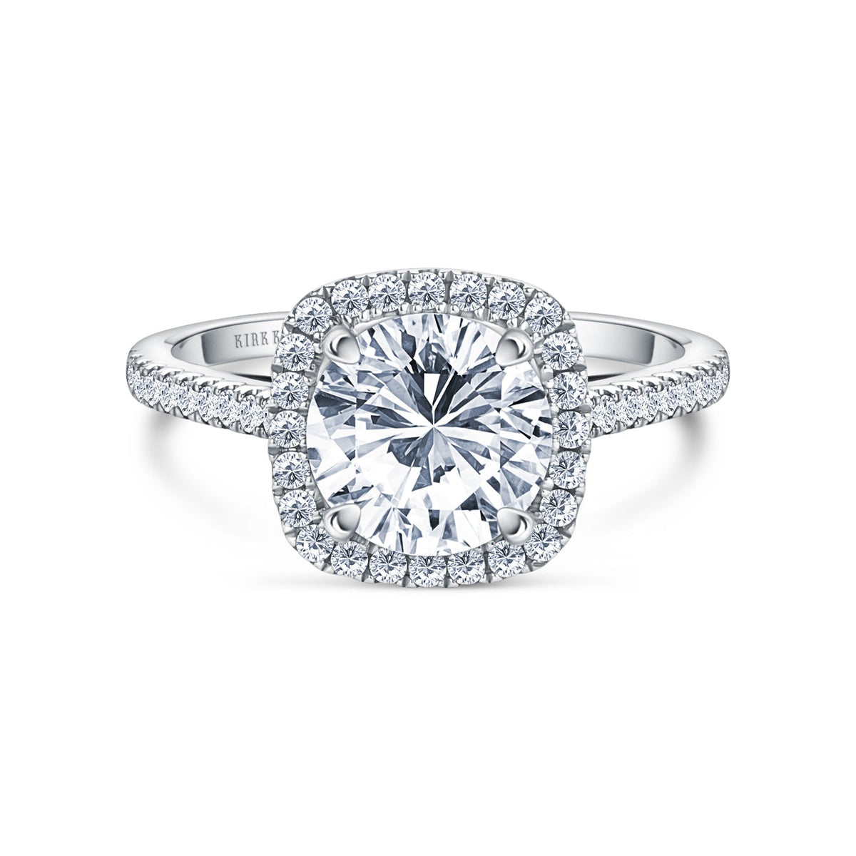 Classic Prong Set Halo Diamond Shank Engagement Ring