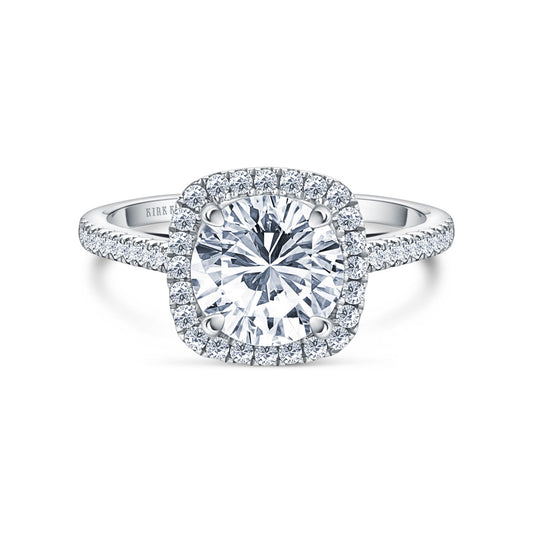 Classic Prong Set Halo Diamond Shank Engagement Ring