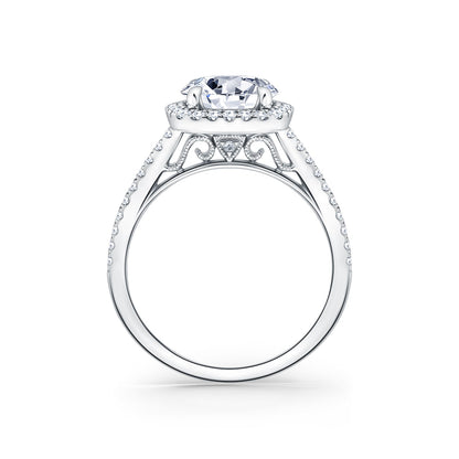 Classic Prong Set Halo Diamond Shank Engagement Ring