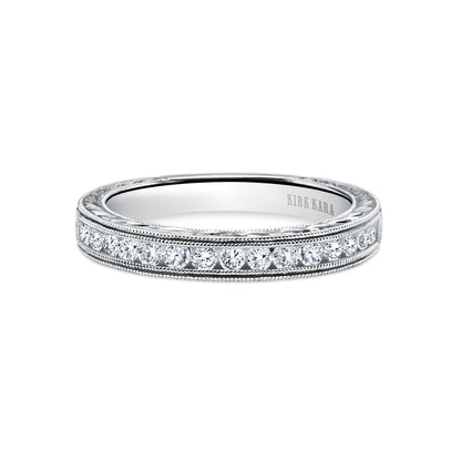 Engraved Channel Set Milgrain Diamond Wedding Band
