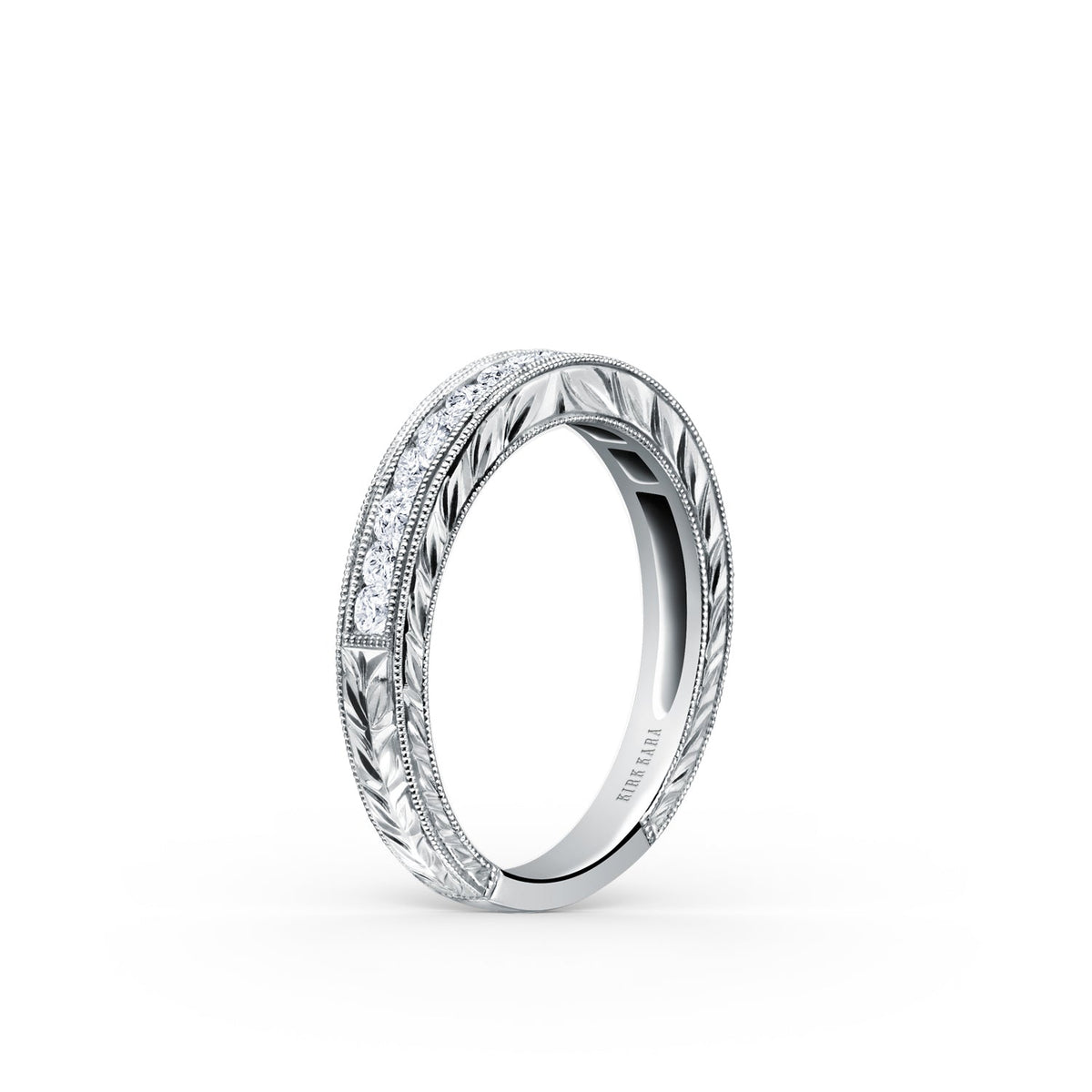 Engraved Channel Set Milgrain Diamond Wedding Band